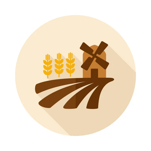 Поле з плоскою піктограмою млина і пшениці — стоковий вектор