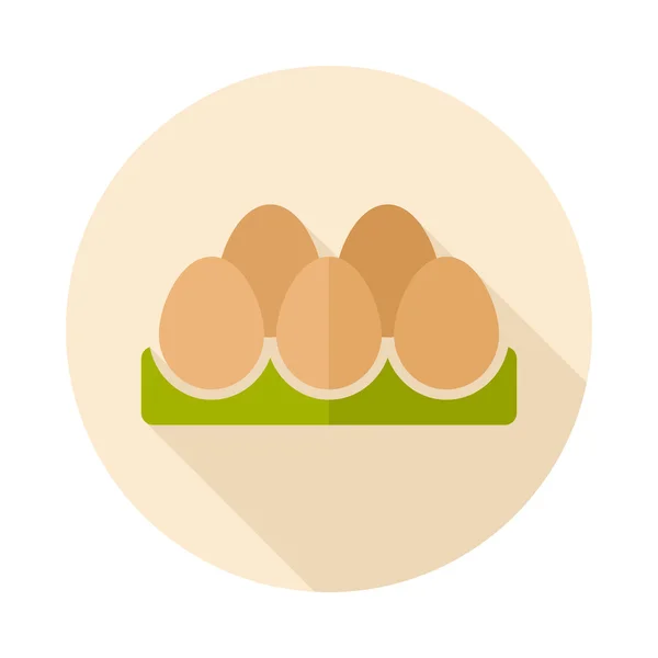 Chicken eggs in a tray flat icon with long shadow — Stock Vector