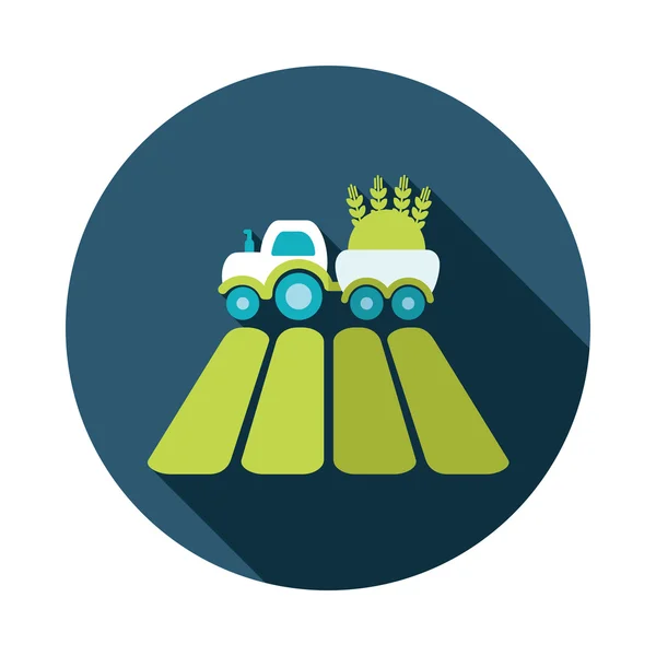 Traktor mező hosszú árnyék lapos ikonra — Stock Vector