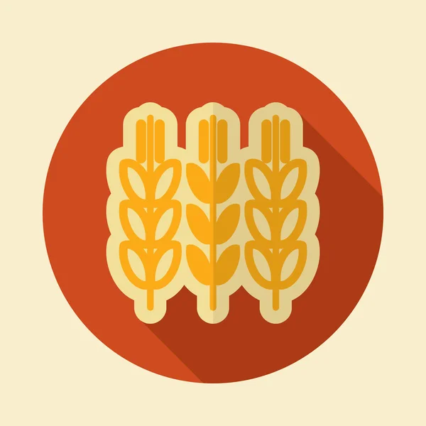 Spikelets of wheat retro flat icon with long shadow — Stock Vector