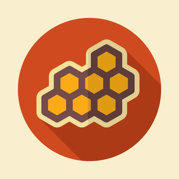 Icône plate rétro abeille nid d'abeille avec ombre longue — Image vectorielle