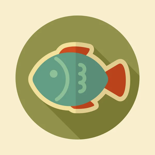Рыба ретро-плоская икона с длинной тенью — стоковый вектор