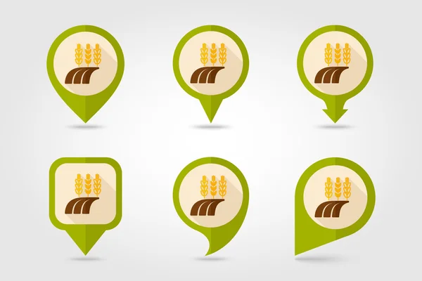 Orelhas de trigo, cevada ou centeio no ícone de pino de mapeamento plano de campo —  Vetores de Stock