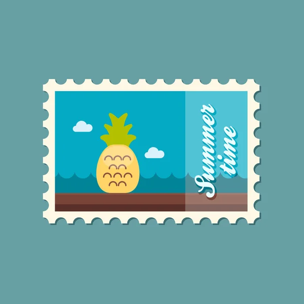 Timbre plat ananas, été — Image vectorielle