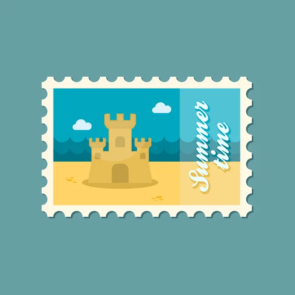 Château de sable timbre plat, été — Image vectorielle