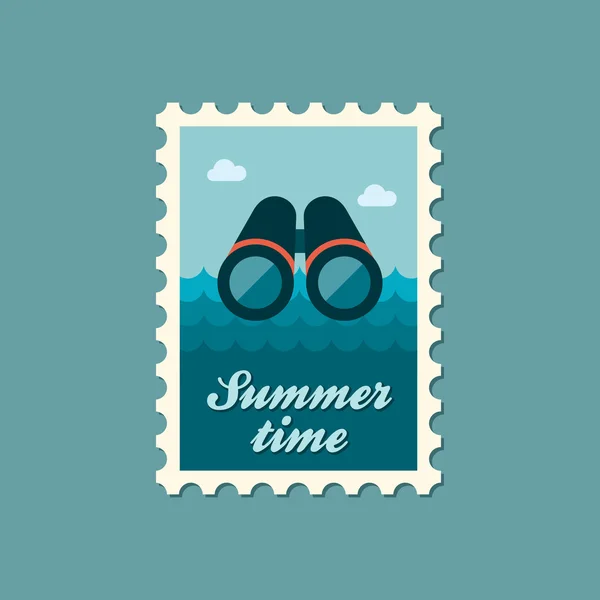 Binoculars flat stamp, summertime — Stock Vector