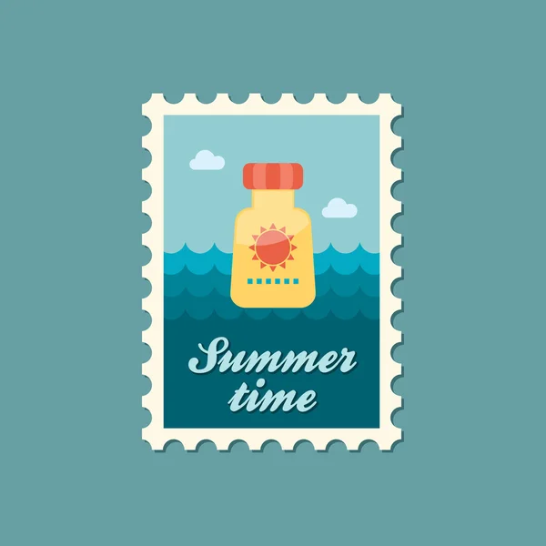 Sunscreen flat stamp, summertime — Stock Vector