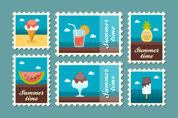 Summertime stamp set flat — Stock Vector