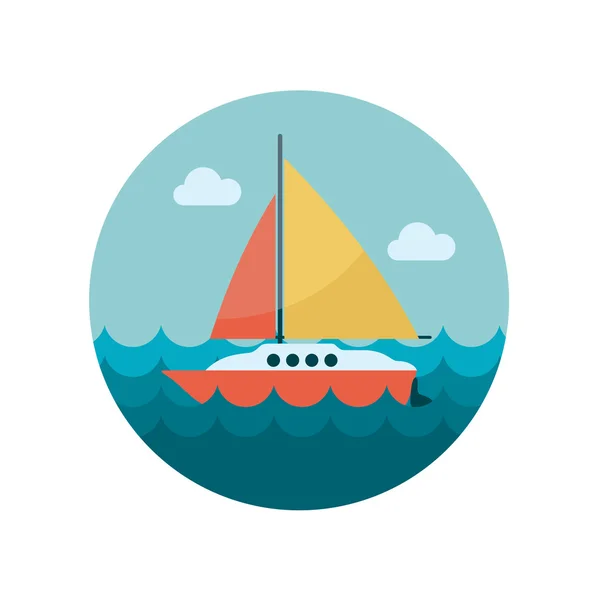 帆フラット アイコン付きボートします。 — ストックベクタ