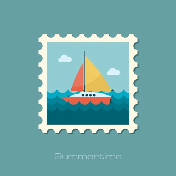 Boat with a Sail flat stamp — Stock Vector