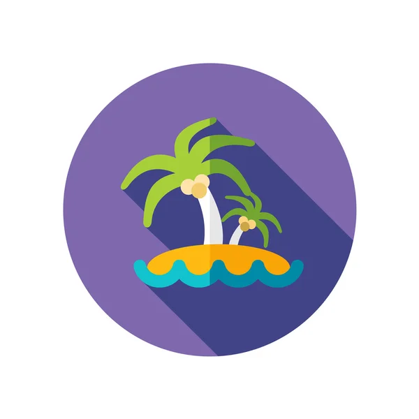 Island with palm trees flat icon long shadow — Stock Vector