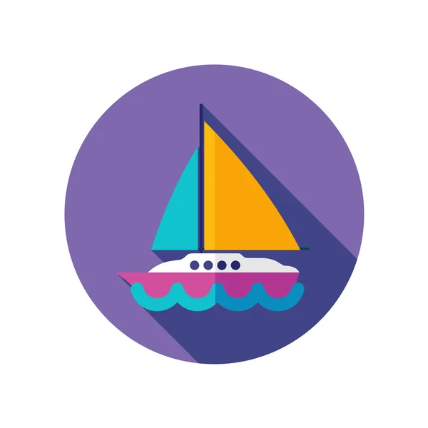 Barco com um ícone de vela plana sombra longa — Vetor de Stock