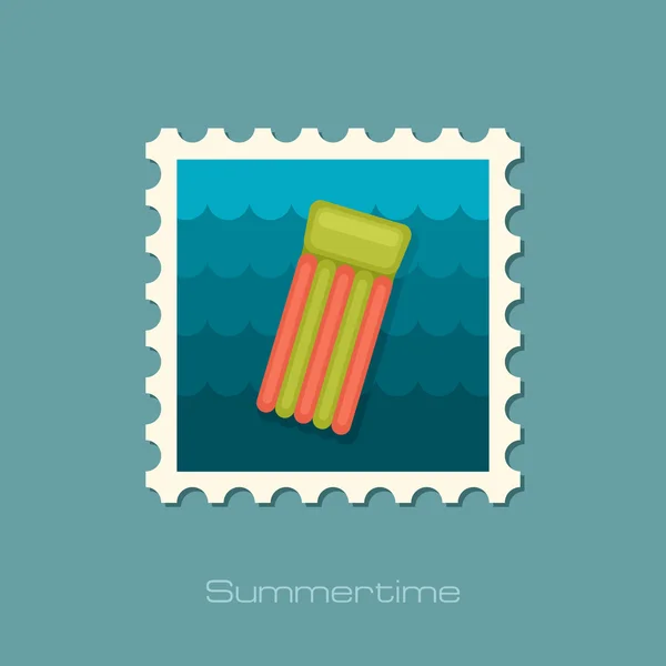 Floating mattress on beach flat stamp — Stock Vector
