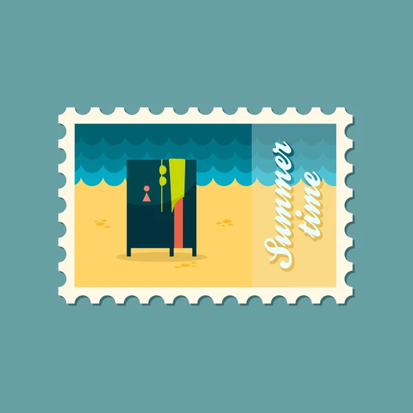 Garderobe am Strand flache Briefmarke — Stockvektor