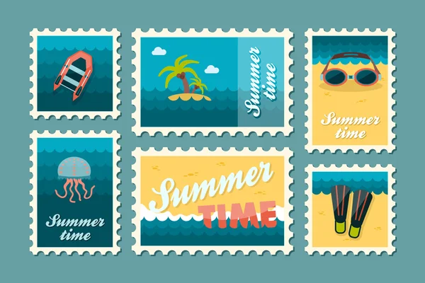 Conjunto de sello de verano plano — Vector de stock