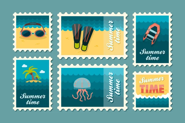 Summertime stamp set flat — Stock Vector