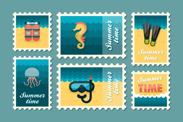 Summertime stamp set flat Royalty Free Stock Illustrations