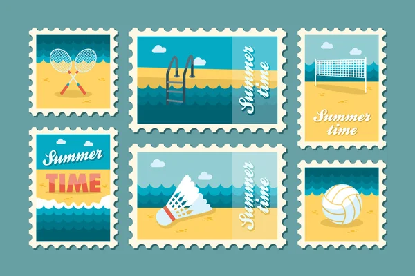 Summertime stamp set flat Stock Vector