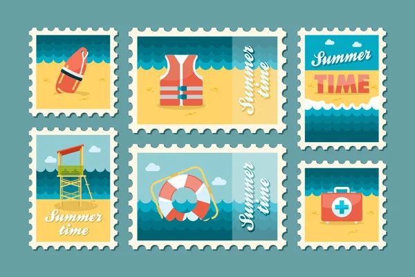 Summertime stamp set flat Stock Vector