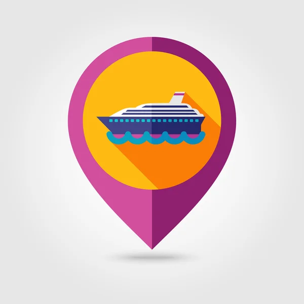 Cruise liniové lodi ploché mapování ikonu připínáčku — Stockový vektor