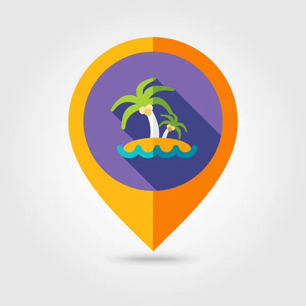 Ostrov s ikonu připínáčku palm stromy ploché mapování — Stockový vektor