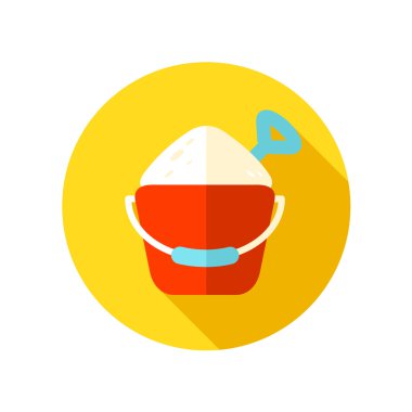 Uzun gölge ile kum kova ve kürek düz simgesi