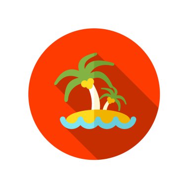 Palmiye ağaçları düz simgesi uzun gölge ile ada