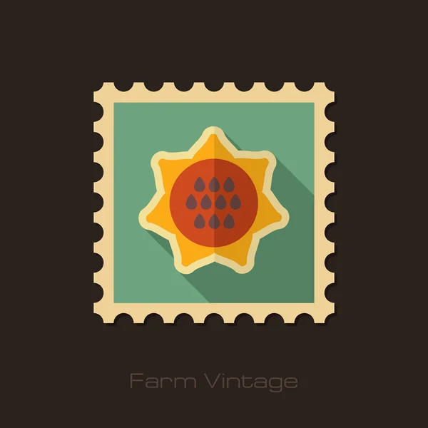 Sunflower retro flat stamp with long shadow — Stock Vector