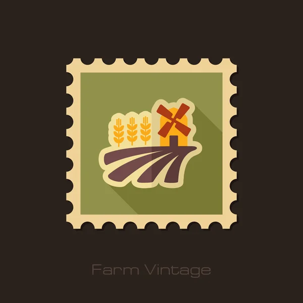Campo con un molino y sello plano retro de trigo — Archivo Imágenes Vectoriales