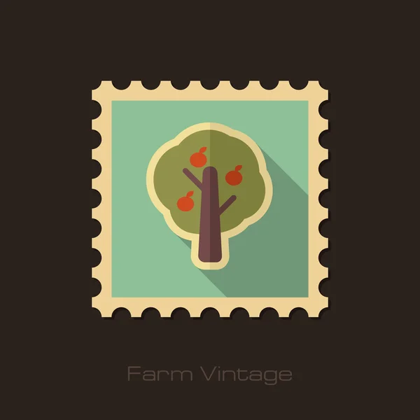 Gyümölcs fa retro lapos bélyegző hosszú árnyéka — Stock Vector