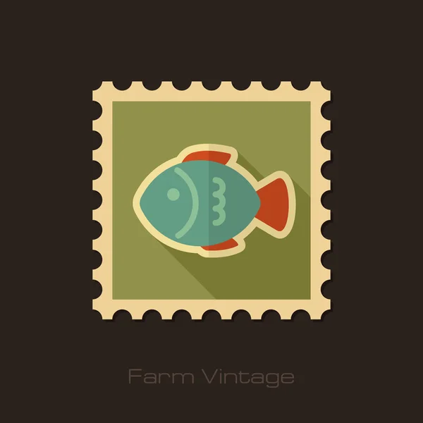 Fisch Retro Flachstempel mit langem Schatten — Stockvektor