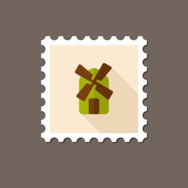 Yel değirmeni uzun gölge ile düz pul