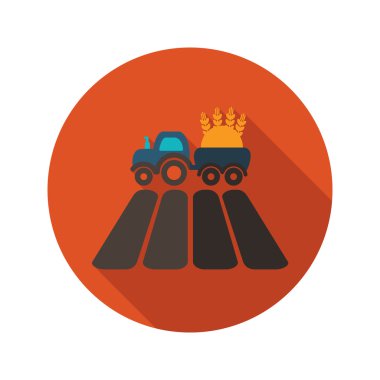 Traktör ile uzun gölge alan düz simgesine