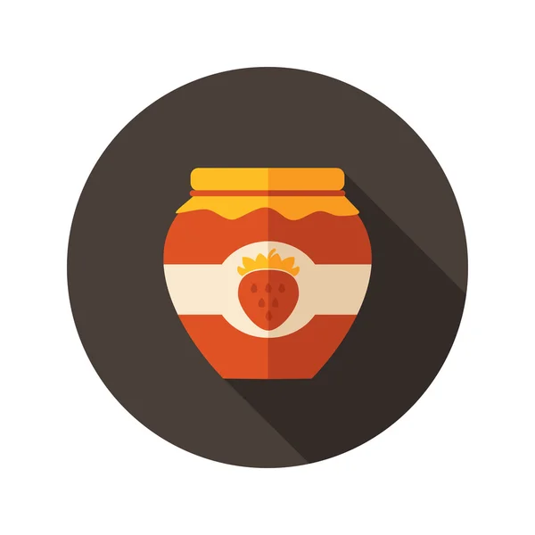 Jahodová marmeláda nádoby ploché ikony s dlouhý stín — Stockový vektor