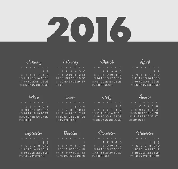 Simple 2016 año vector calendario — Archivo Imágenes Vectoriales