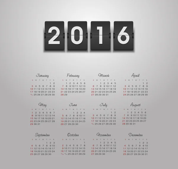 Calendario 2016 anno — Vettoriale Stock