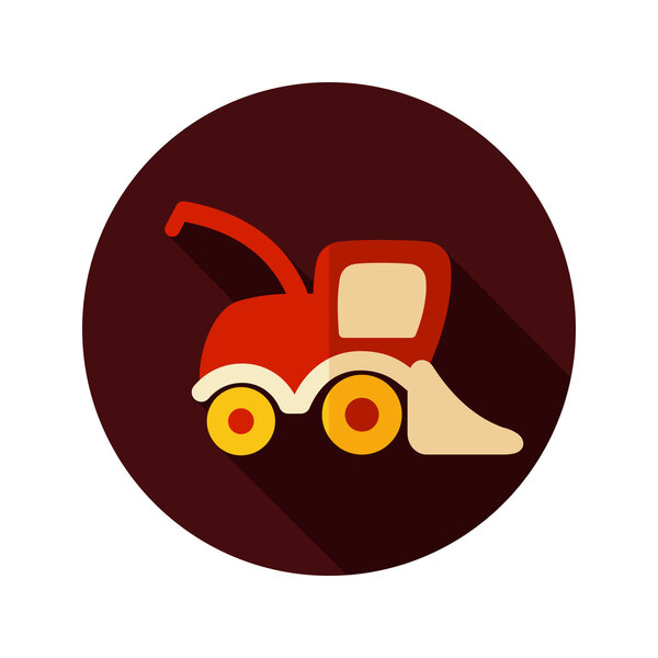 Combine harvester flat icon with long shadow