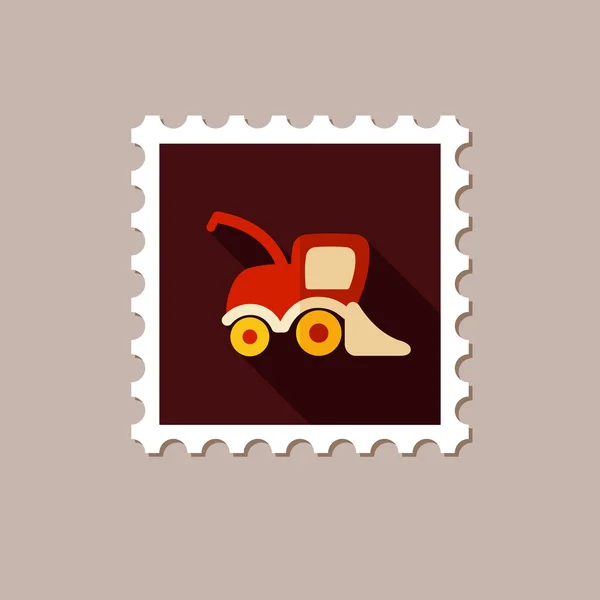 Combine harvester flat stamp with long shadow — Stock Vector