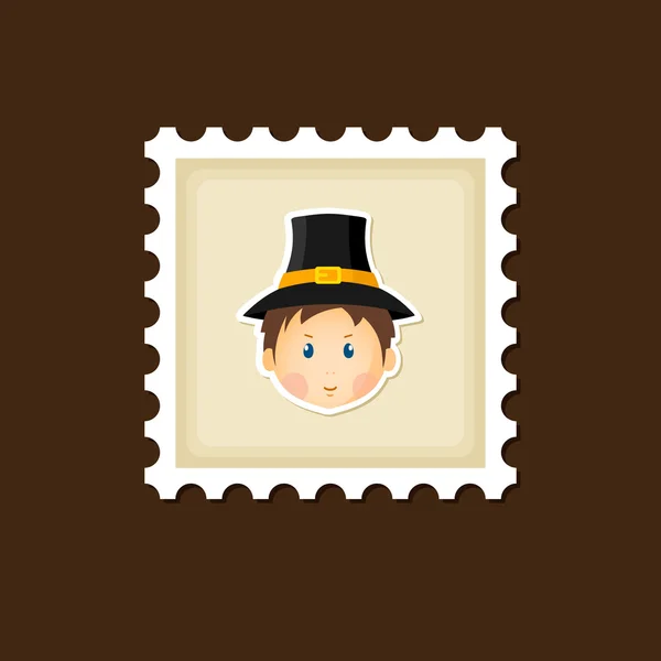 American Pilgrim children stamp, Thanksgiving day — Stock Vector