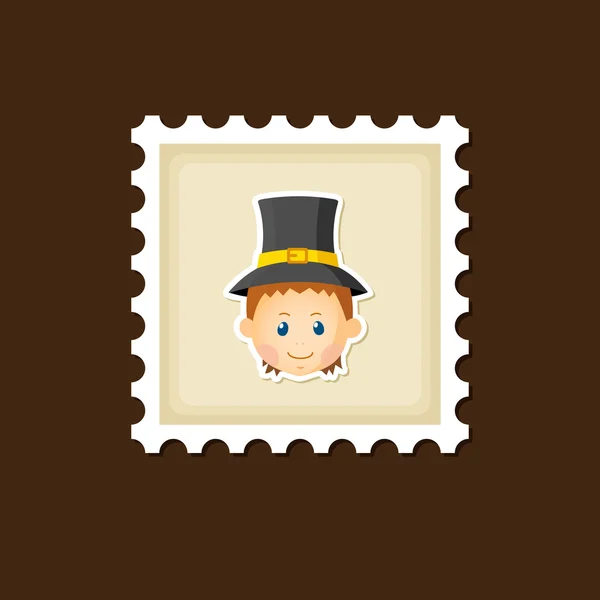 American Pilgrim children stamp, Thanksgiving day — Stock Vector