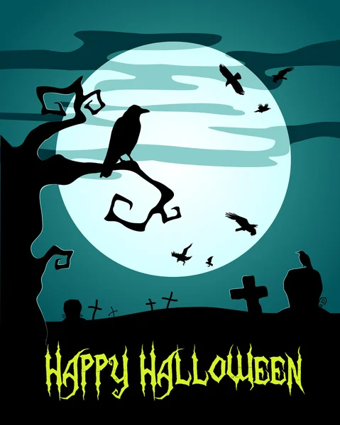 Cartaz de Halloween feliz com corvo —  Vetores de Stock