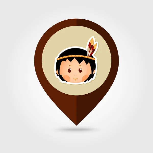 American Indian children mapping pin icon — Stock Vector