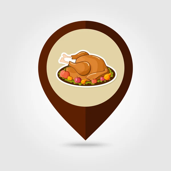 Geroosterde Turkije klaar Thanksgiving toewijzing pin pictogram — Stockvector