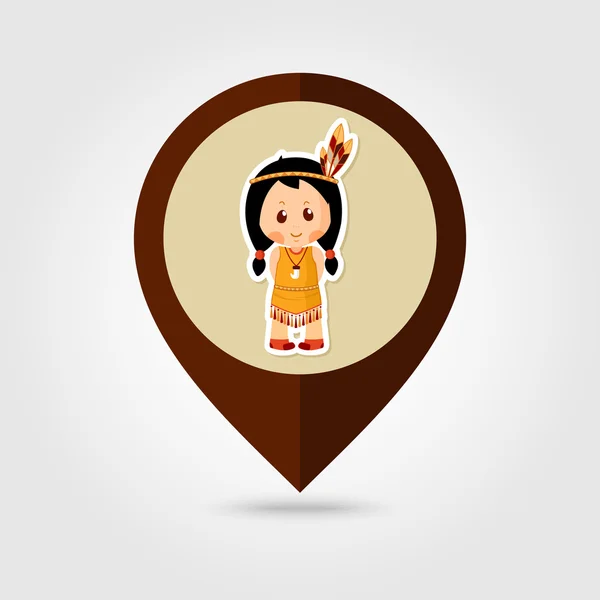 American Indian children mapping pin icon — Stock Vector
