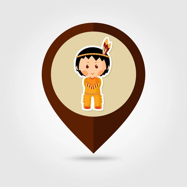 American Indian children mapping pin icon — Stock Vector