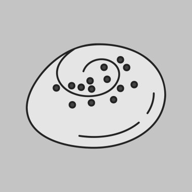 A simple icon of a delicious swirled poppy seed bun. Designed in a clean, modern, grayscale outline style. Ideal for bakery menus, food apps, and websites