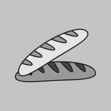 A simple icon of two fresh French baguette loaves. Designed in a clean, modern, grayscale outline style. Perfect for bakery menus, food apps, and websites
