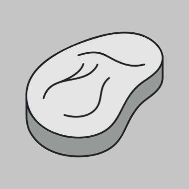 Çiğ bifteğin, yemek uygulamaları, restoran menüleri veya sağlıklı beslenme tasarımı için uygun olan minimal vektör gri ölçekli simgesi