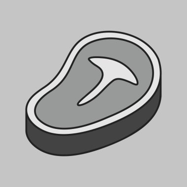 Çiğ T-bone bifteğinin minimal vektör gri ölçekli simgesi, barbekü uygulamaları, yemek blogları veya restoran marka tasarımı için ideal