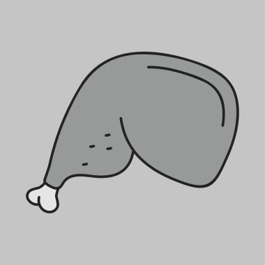 Pişmiş tavuk budu ya da uyluk kemiğinin minimalist gri tonlama simgesi. Gıda teslimatı, menü, tarif veya kümes hayvanları için uygun ürün tasarımları